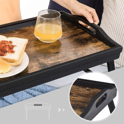 Nancy's Stonecrest Bedblad - Ontbijtblad - Dienblad - Laptopstandaard - Inklapbare Poten - Mobiel Houder - Bamboe - Vintage - Bruin - Zwart - 45 x 30 x 26 cm