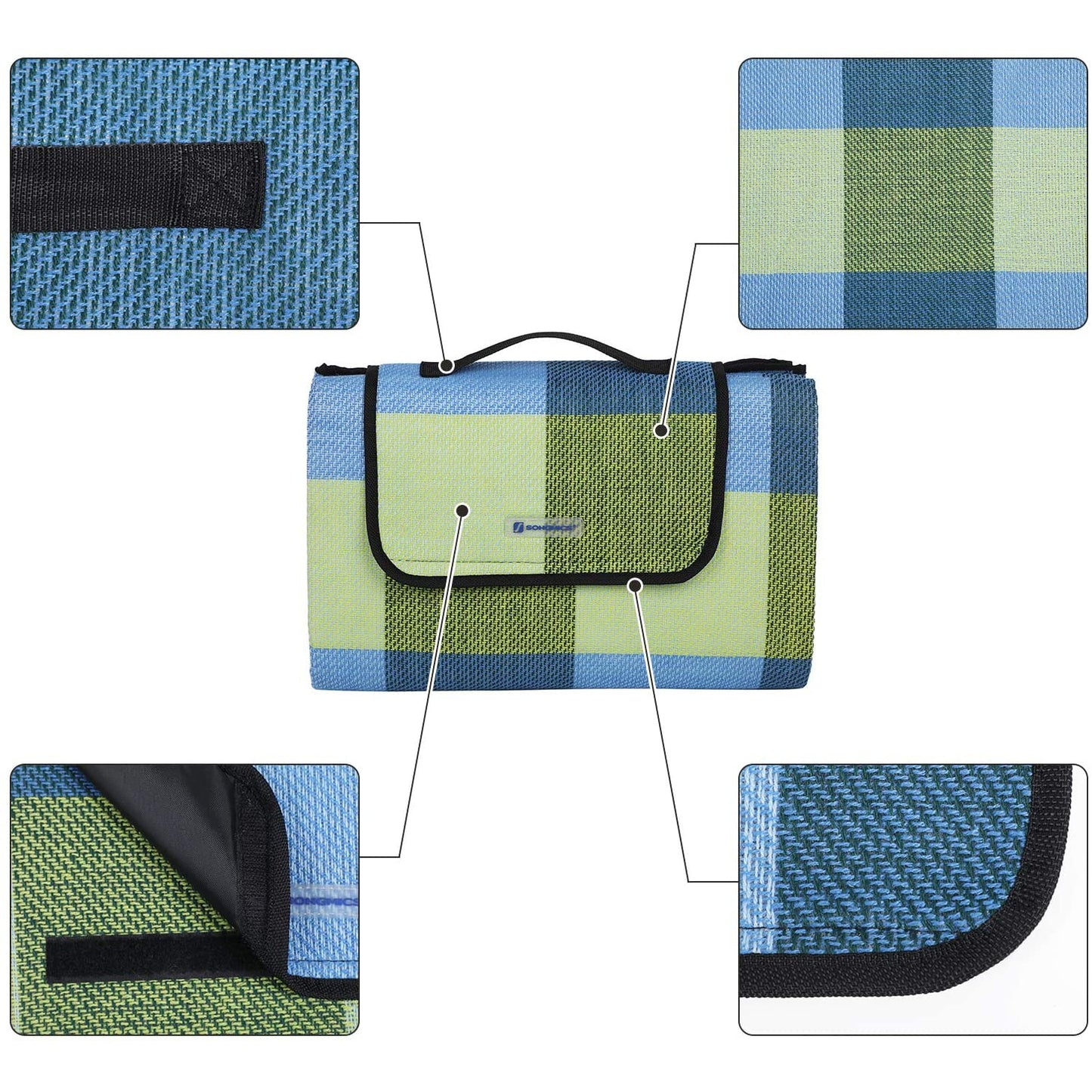 Nancy's Gowanbrae Picknickkleed - Picknickdeken - Geruit - Waterdichte Onderkant - Opvouwbaar - Draagbaar - Groen - Blauw - 200 x 200 cm