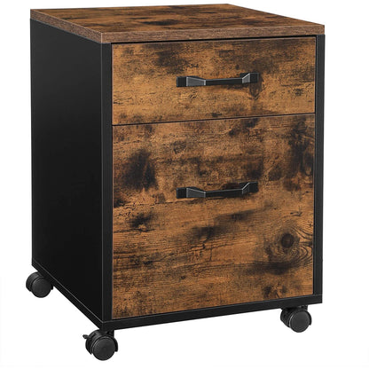 Nancy's Burleson Drawer Unit - Office Cabinet - Filing Cabinet - On Wheels - 2 Drawers - Documents - Industrial - Brown - Black - Engineered Wood - Metal - 41 x 40 x 55 cm