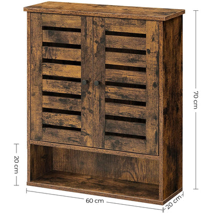 Nancy's Bolingbrook Wandkast - Badkamerkast - Opbergkast - 2 Deuren - 1 Open Vak - Bruin - Bewerkt Hout - Industrieel - 60 x 20 x 70 cm