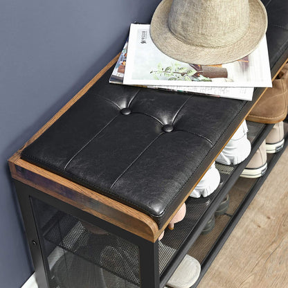 Nancy's Atalaia Schoenenbank - Schoenenrek - Opbergbank - Vintage - Donkerbruin - ± 80 x 30 x 50 cm