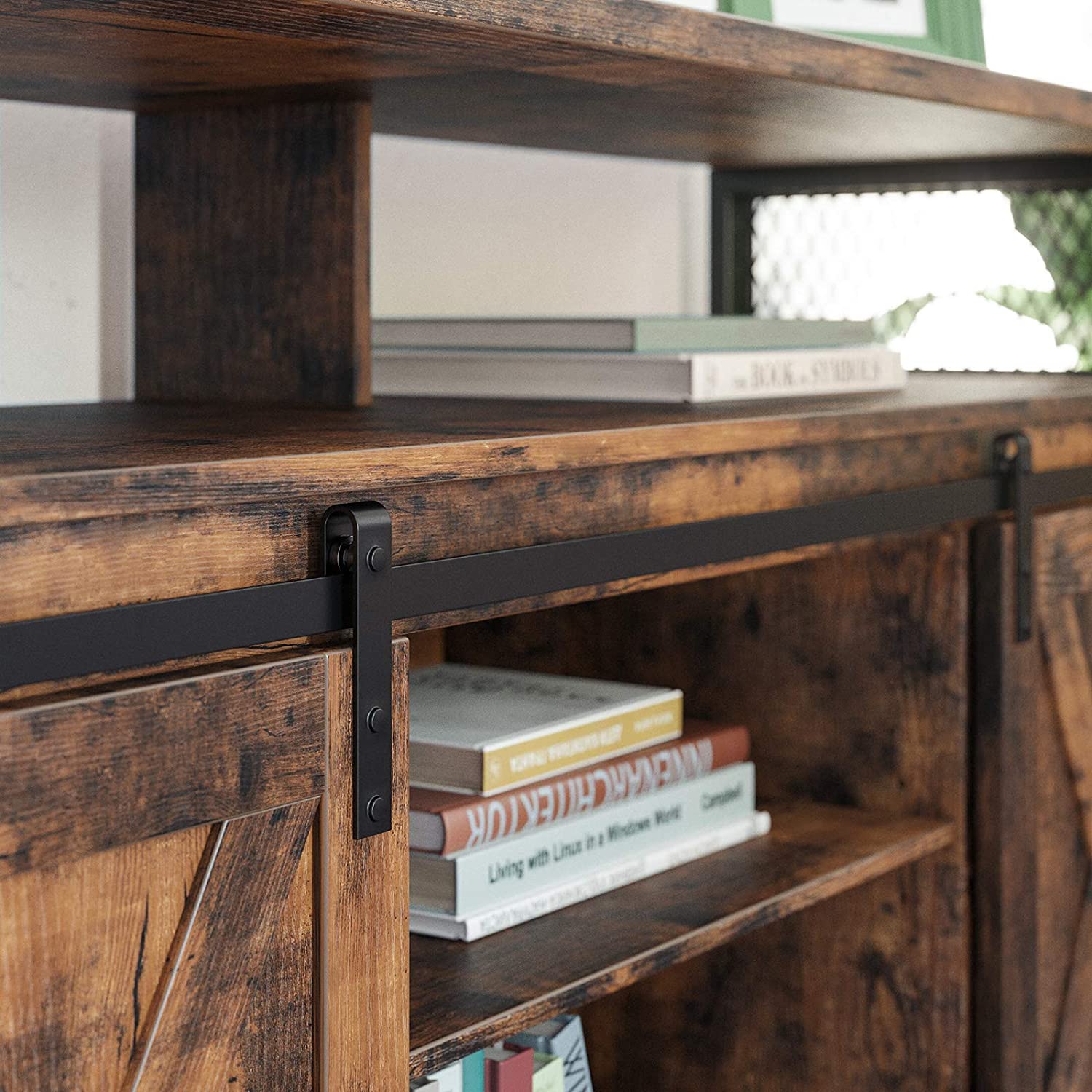 Nancy's Starkville TV Meubel - TV Kast - Vintage Bruin / Zwart - Spaanplaat / Staal - ± 135 x 40 x 75 cm
