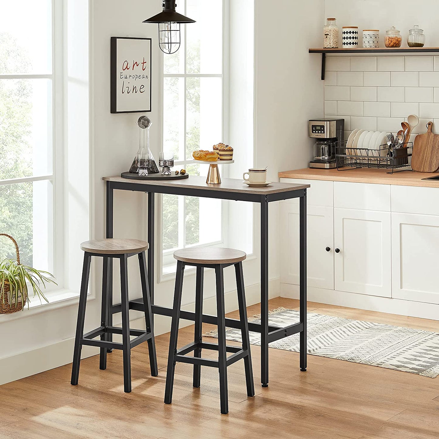 Nancy's Bug Lake Bar Stools - Set of 2 - Kitchen Chair - Metal Frame - Engineered Wood - Gray - 32 x 65 cm