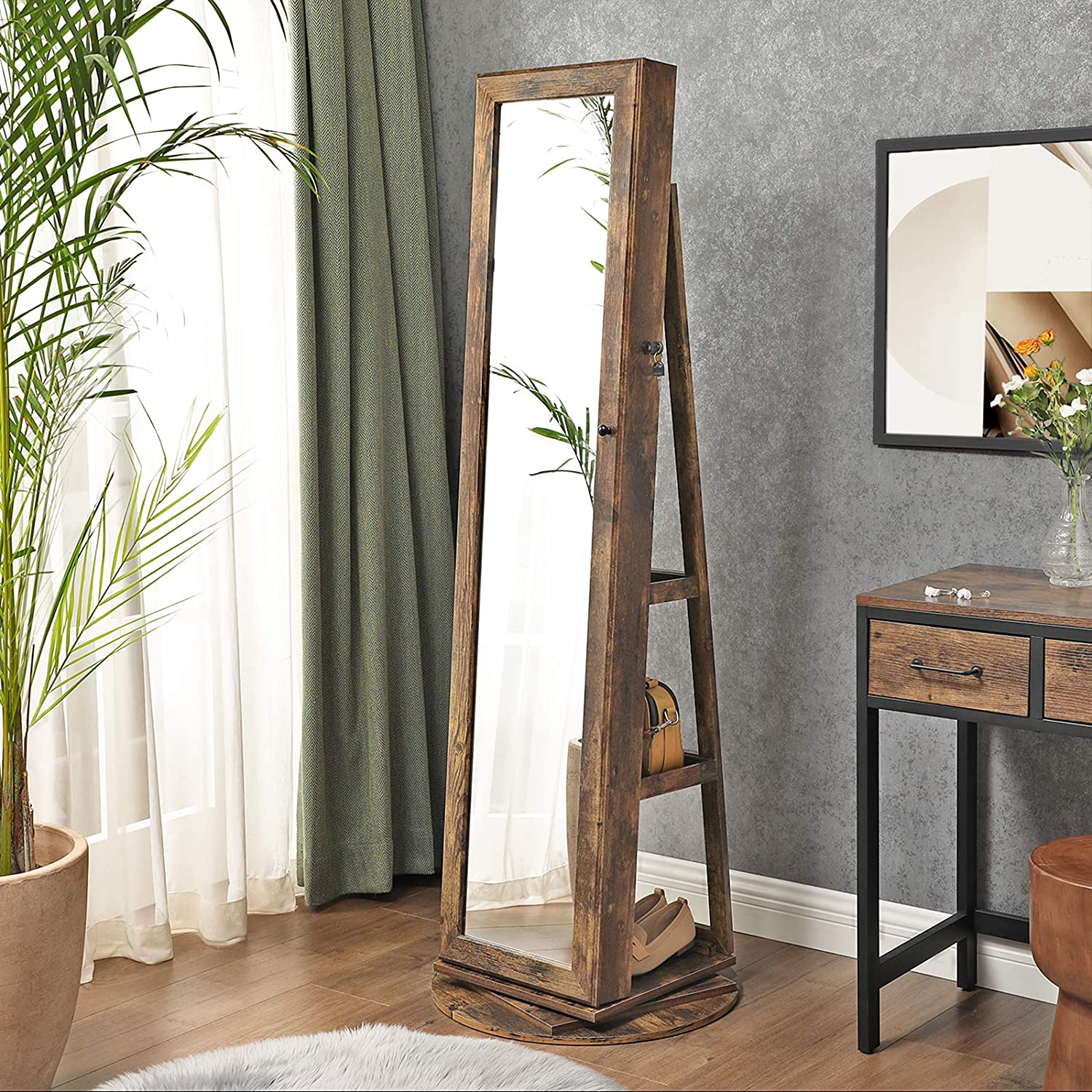 Nancy's Colpitts Sieradenspiegel - Sieradenkast - Spiegelkast - Juwelenkast - Vintage Bruin - ± 55 x 55 x 160 cm