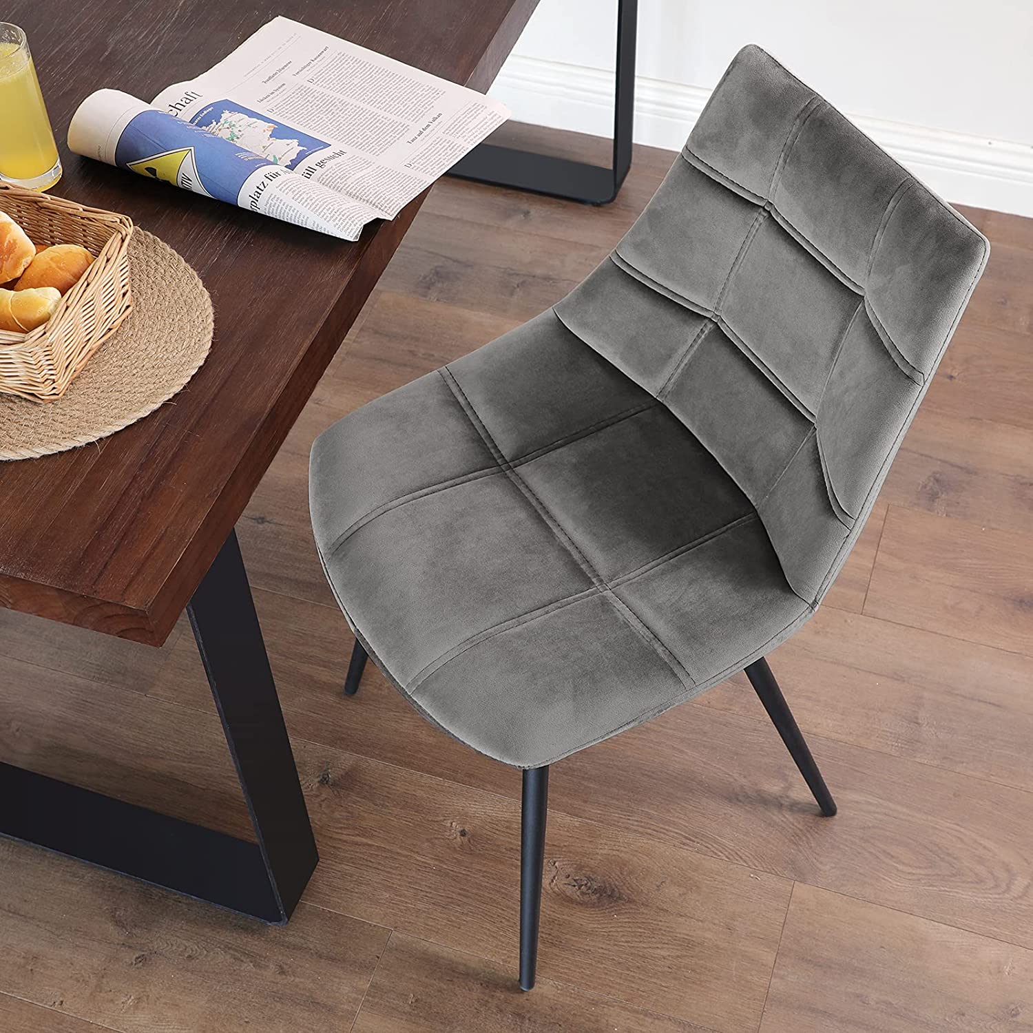 Nancy's Georgian Eetkamerstoelen - Set Van 2 - Keukenstoelen - Grijs - Fluweel