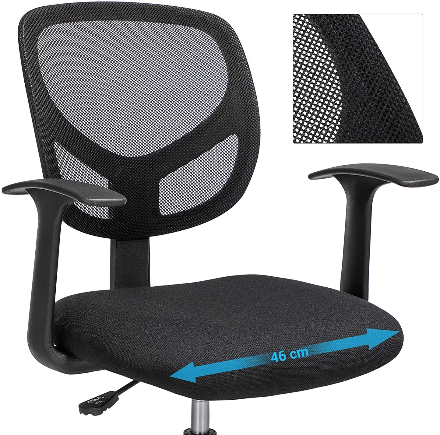 Chaise de bureau Nancy's Haypook - Chaise pivotante - Tabouret de travail - Ergonomique - Accoudoirs - Hauteur réglable - Repose-pieds - Noir - Plastique - Tissu - 64 x 64 x 97-117 cm 