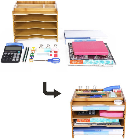 Nancy's Hazeldale Archiefkast - Organizer - Papierhouder - Bureau - Verstelbare Planken - Bamboe - Natuurlijke Kleur - 32,5 x 24,5 x 25 cm