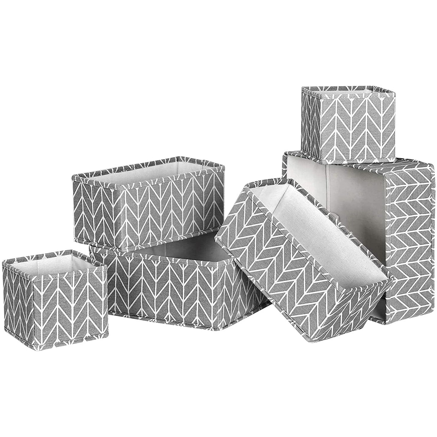 Boîtes de rangement Nancy's Baraboo - 6 boîtes de rangement - Pliables - Organisateurs - Boîtes à vêtements - Durable - Gris - 3 tailles - Coton - Tissu
