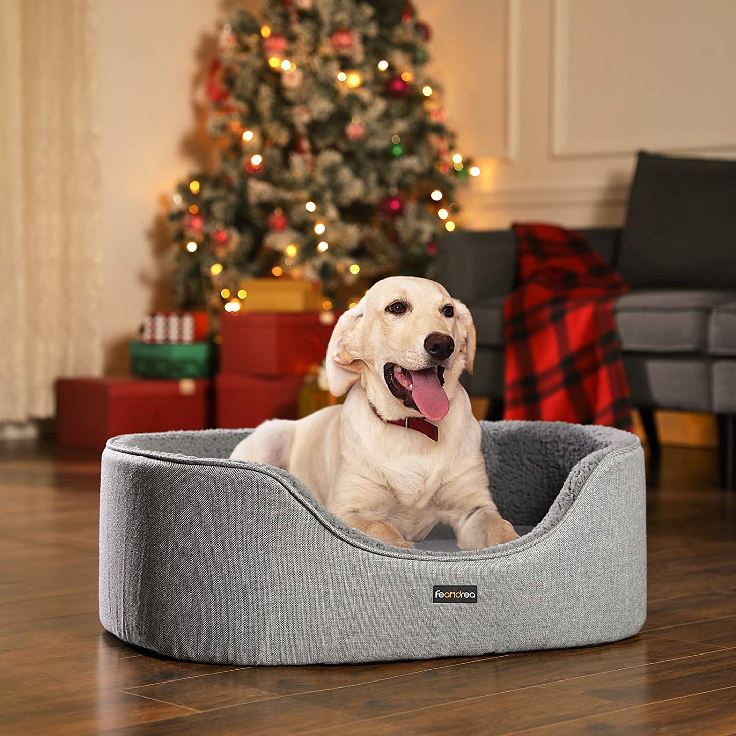 Nancy's Caverley Hondenmand - Dierenbed - Hondenbed - Omkeerbaar Kussen - Wasbaar - Grijs - Pluche - 92 x 72 x 28 cm