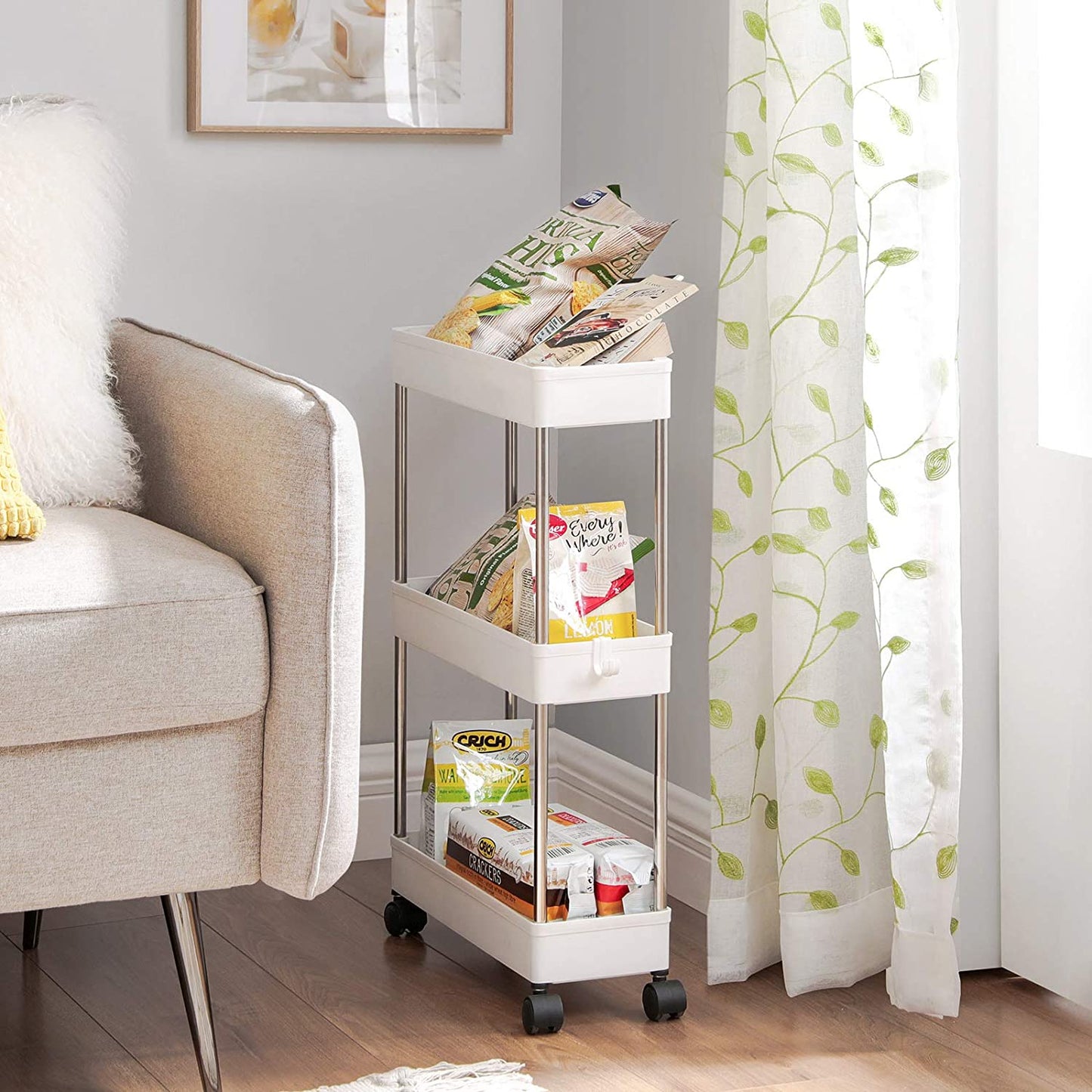 Nancy's Gamelin Keukentrolley - Keukenwagen - Serveerwagen - 3 Niveaus - Wit - ± 40 x 10 x 60 cm