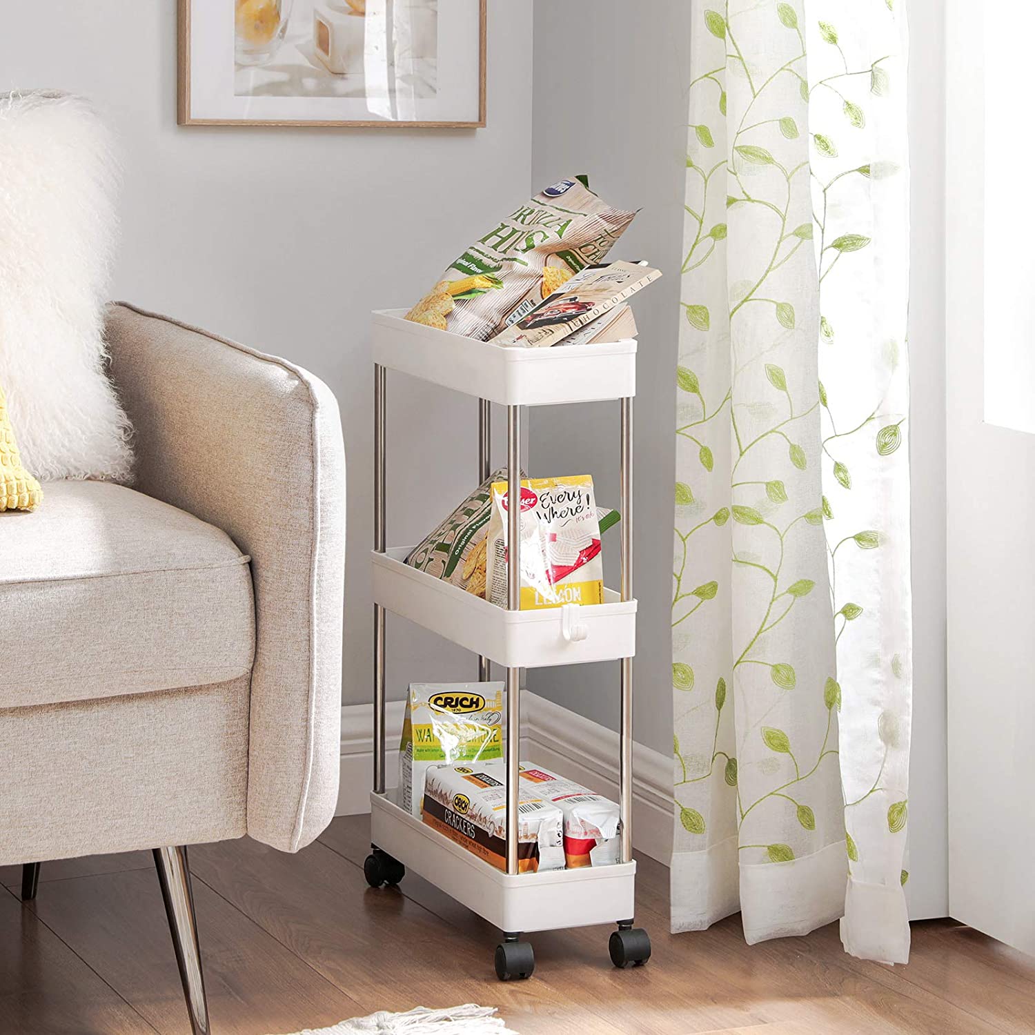 Nancy's Gamelin Keukentrolley - Keukenwagen - Serveerwagen - 3 Niveaus - Wit - ± 40 x 10 x 60 cm