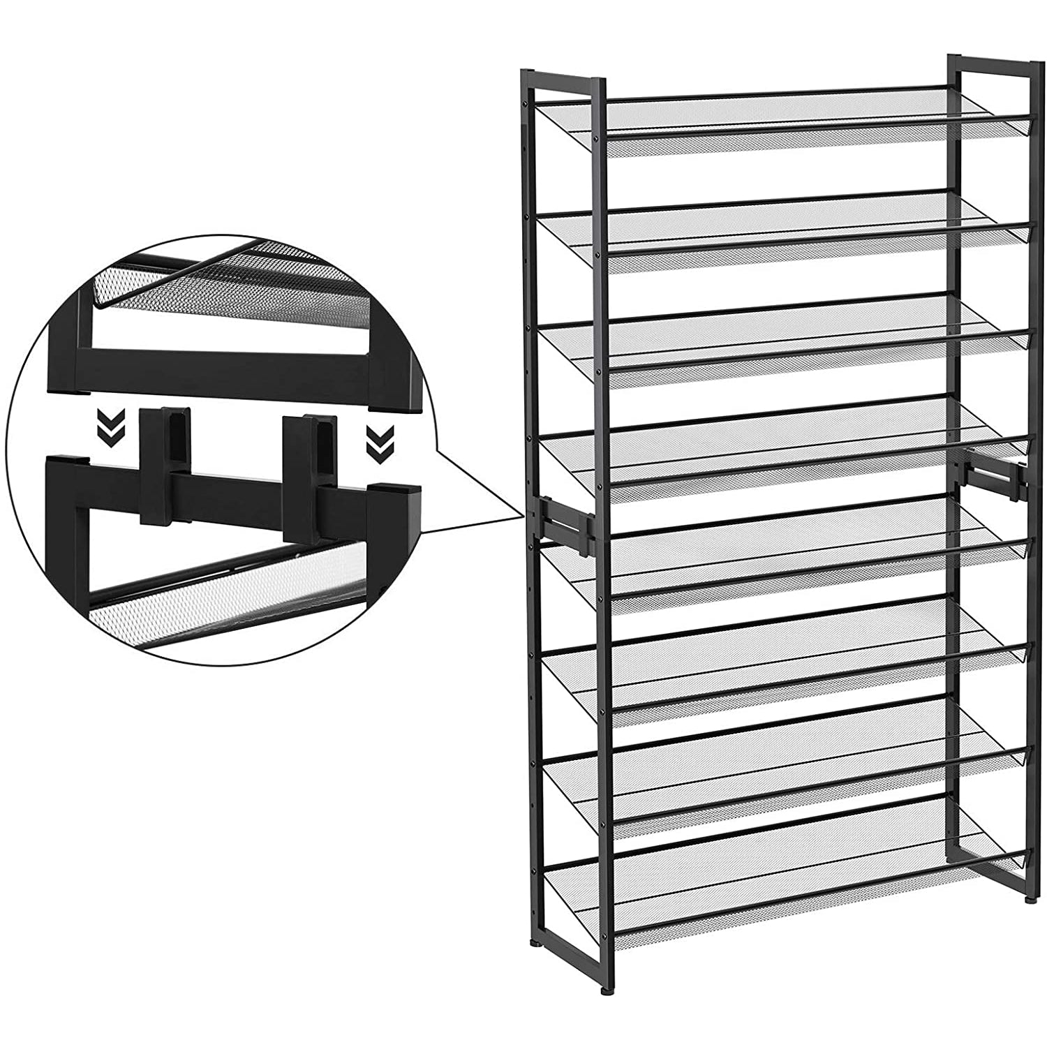 Nancy's Sacavem Schoenenrek - Schoenenkast - Stapelbaar - Voor 40 Paar Schoenen - Grijs - ± 90 x 30 x 165 cm