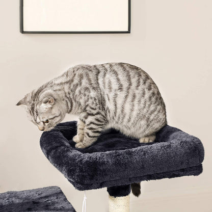 Nancy's Burton Scratching Post - Cat Tree - Cat Cave - 4 Levels - Smoke Gray - Beige - Plush - Sisal - 50 x 35 x 115 cm