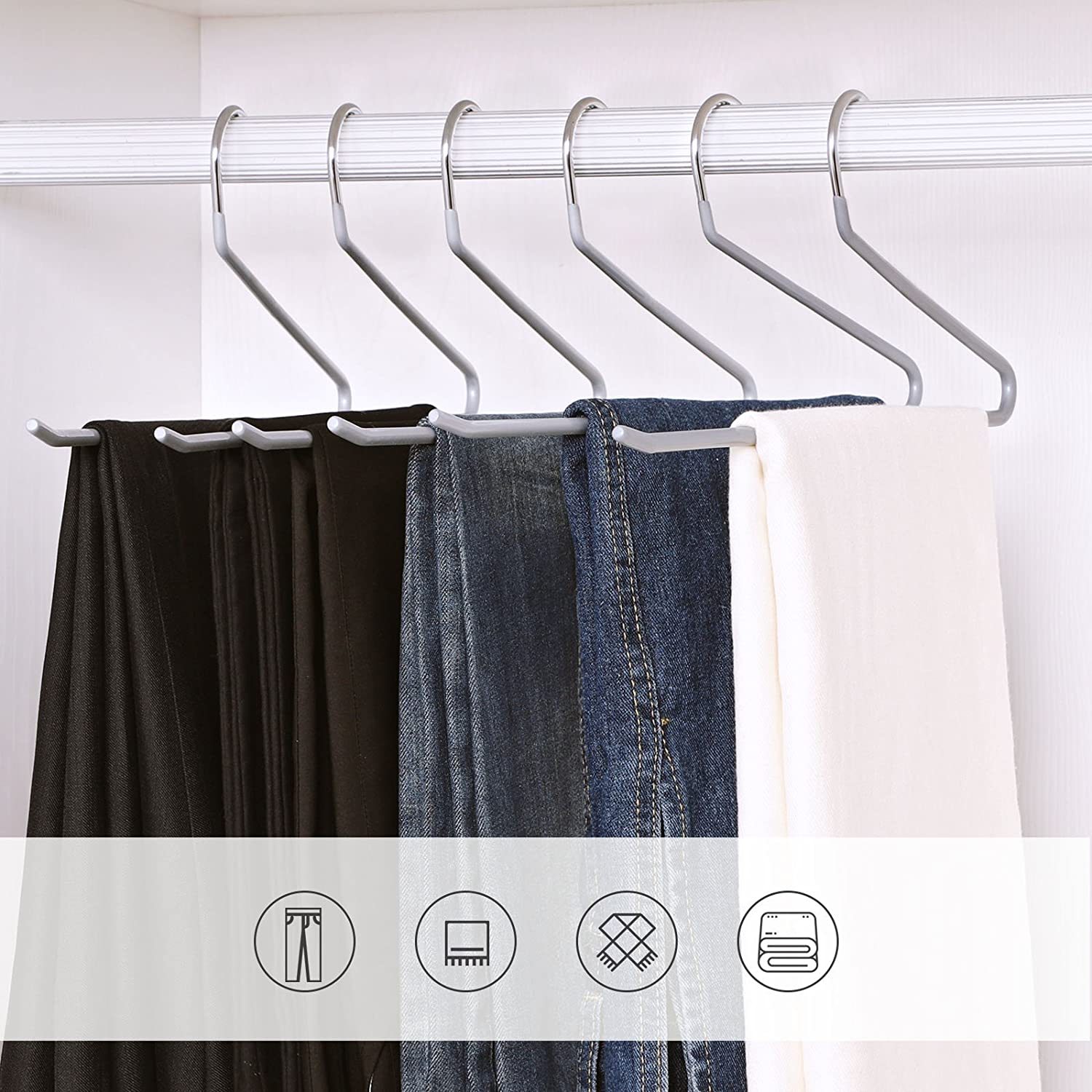 Nancy's Broekhangers - Kledinghangers - Set Van 20 - Open Einde - Anti-Slip - Ruimtebesparend - Grijs - Metaal