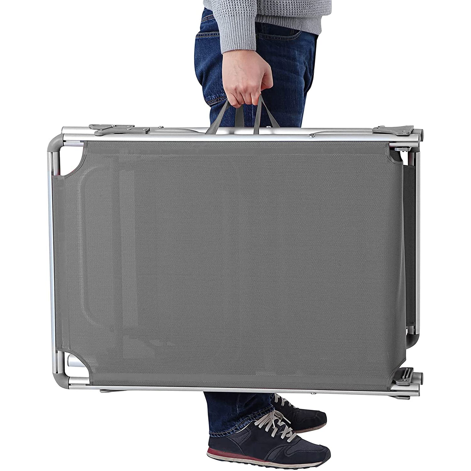 Nancy's Goulds Ligstoel - Zonnedak. - Strandbed - Rugleuning Verstelbaar - Antraciet - 55 x 193 x 31 cm