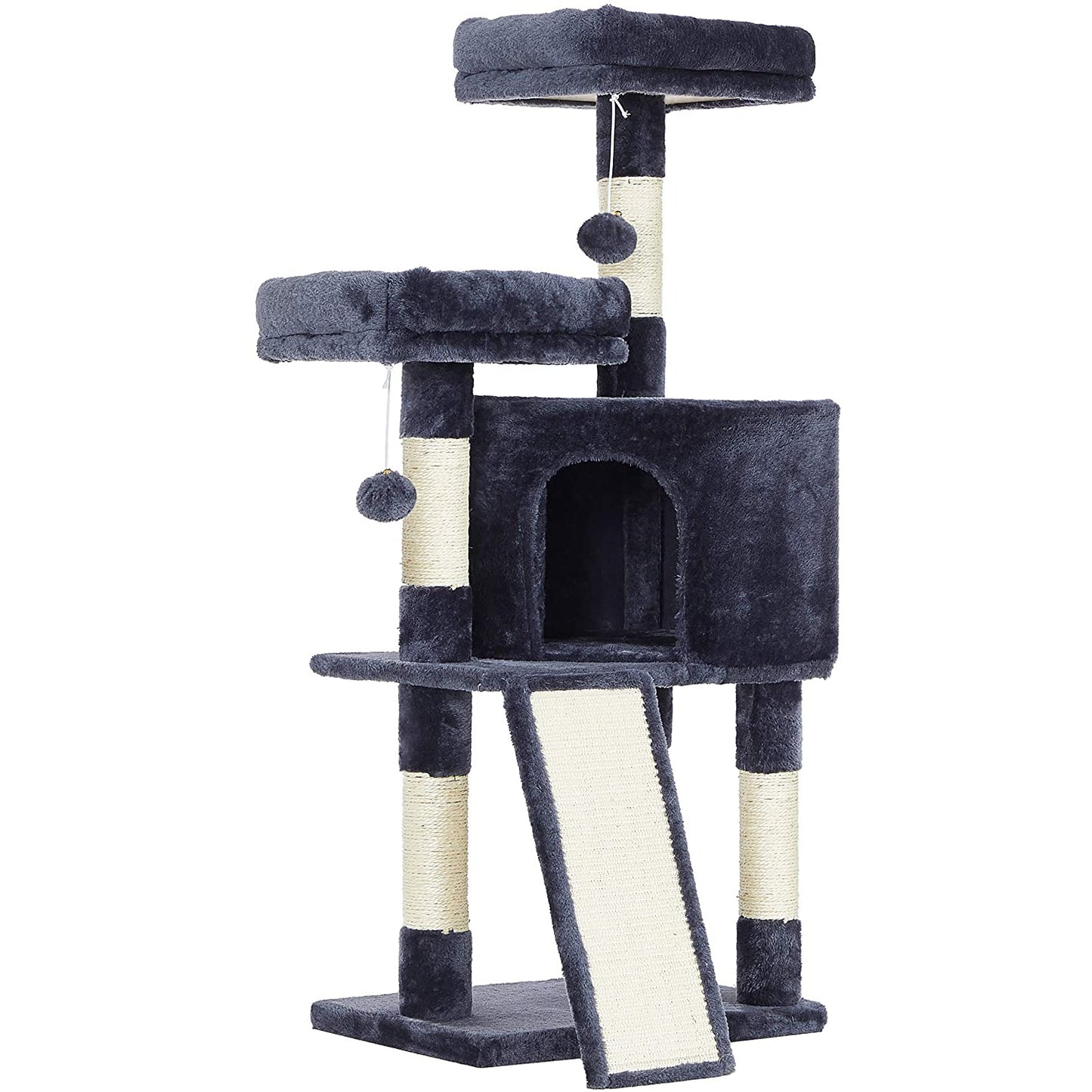 Nancy's Burton Scratching Post - Cat Tree - Cat Cave - 4 Levels - Smoke Gray - Beige - Plush - Sisal - 50 x 35 x 115 cm