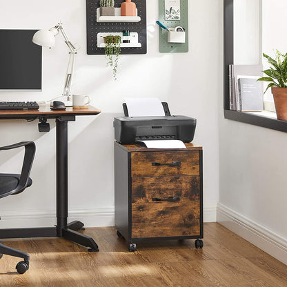 Nancy's Burleson Drawer Unit - Office Cabinet - Filing Cabinet - On Wheels - 2 Drawers - Documents - Industrial - Brown - Black - Engineered Wood - Metal - 41 x 40 x 55 cm