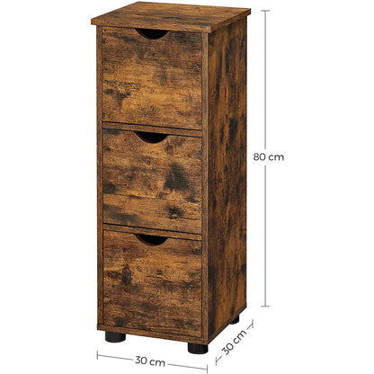 Nancy's La Mesa Chest of Drawers - Bathroom Cabinet - Dresser - 3 Drawers - Brown - Black - Engineered Wood - Vintage - 30 x 30 x 80 cm