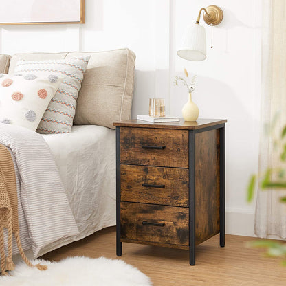 Nancy's Porterville Bedside table - Chest of drawers - Side table - 3 Drawers - Industrial - Brown - Black - Engineered Wood - Metal - 40 x 40 x 60 cm