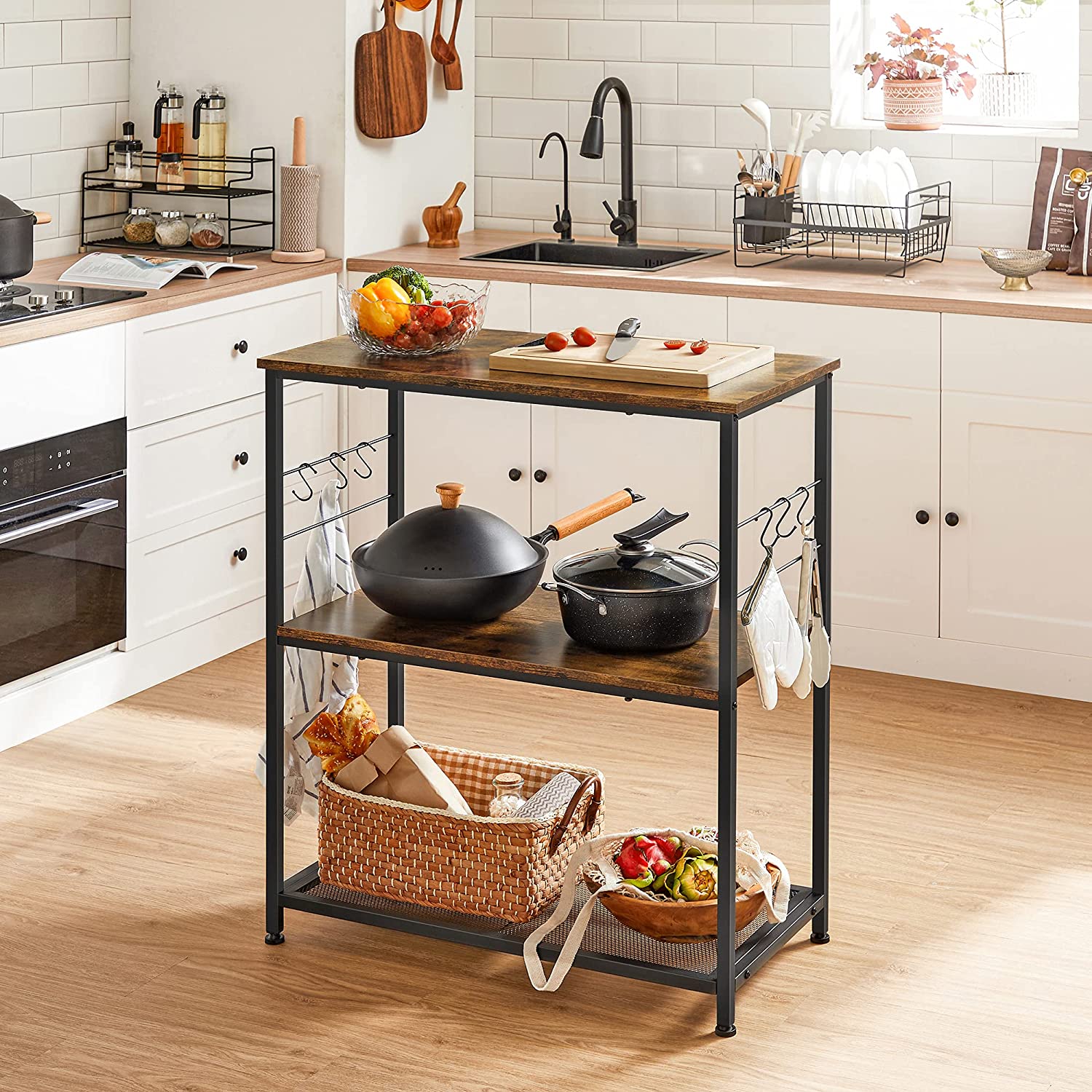 Nancy's Franklin Keukenrek - Organizer - Opbergkast - Vintage Bruin / Zwart - 80 x 40 x 90 cm