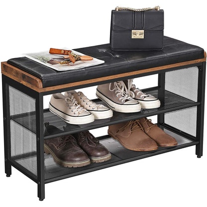 Nancy's Shoe Rack - Padded Bench with Lattice Shelf - Metal Construction