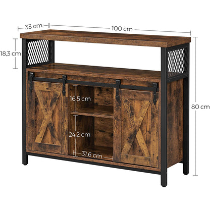 Nancy's Ripon Dressoir - Opbergkast - Sideboard - Keukenkastje - 2 Schuifdeuren - Verstelbare Plank - Industrieel - Bruin -  100 x 33 x 80 cm