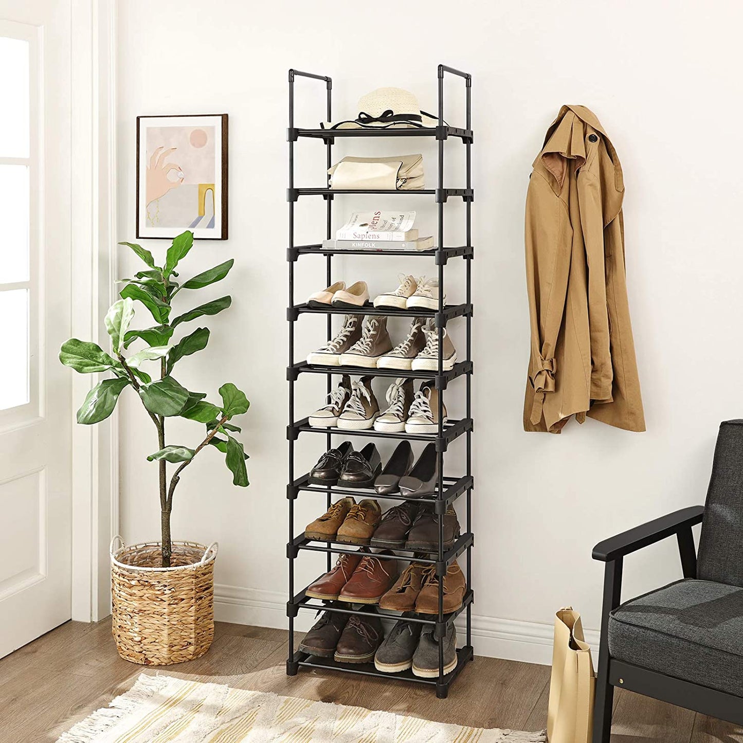 Nancy's Elkhart Storage Rack - 10 Levels - Shoe Cabinet - Shoe Rack - 45 x 30 x 174 cm - Black