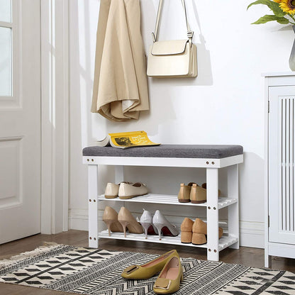 Nancy's Greenhill Shoe Bench - Shoe Rack - Bamboo - 2 Shelves - Seat - Gray - 71 x 29 x 49 cm 