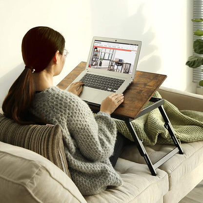 Nancy's Chard Laptoptafel - Laptopstandaard - Bedtafel - Bewerkt Hout - Verstelbaar - Bruin - Zwart - 60 x 35 x 34 cm
