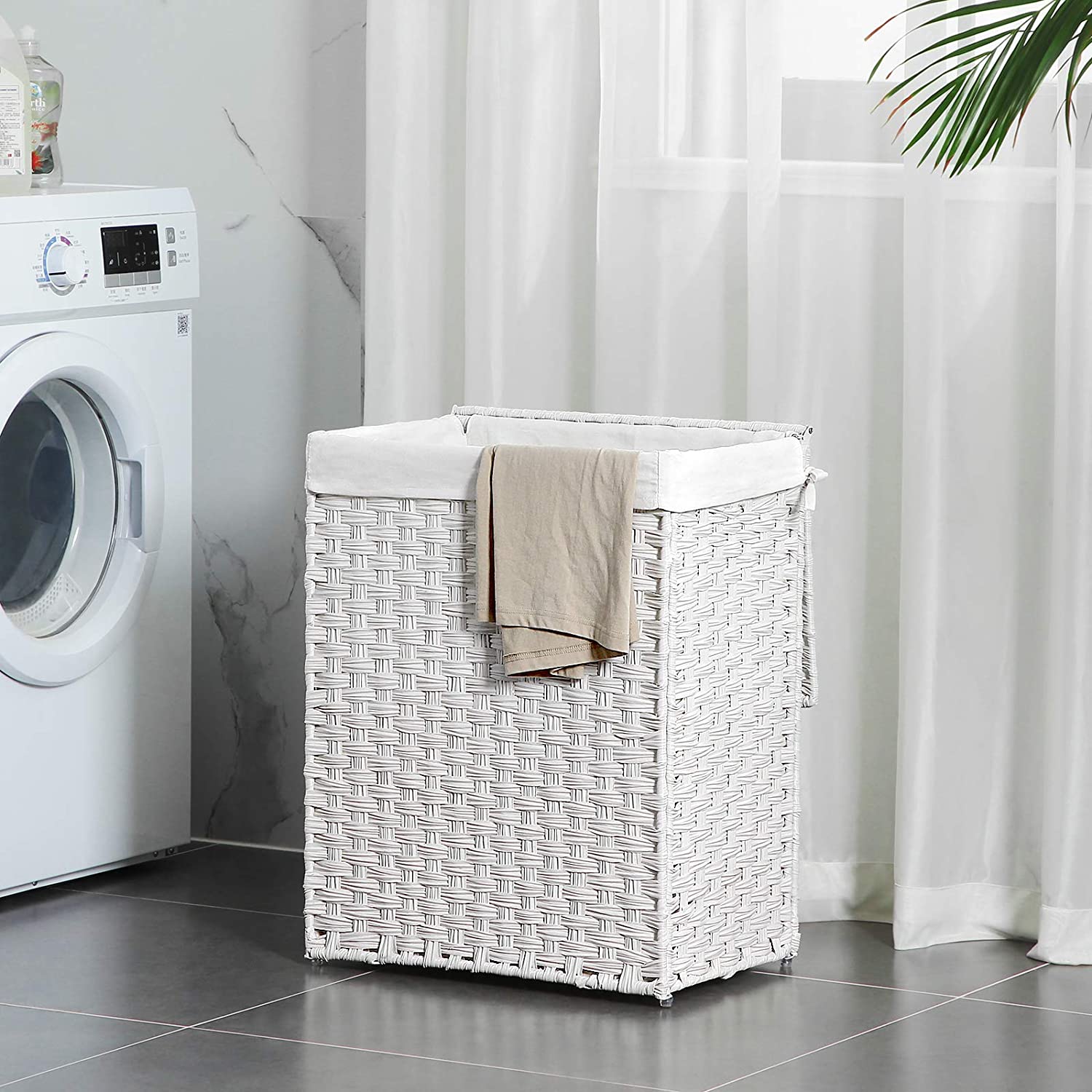 Nancy's Wasmand - Wassorteerder - Handgevlochten kunststof - 90L - Wit