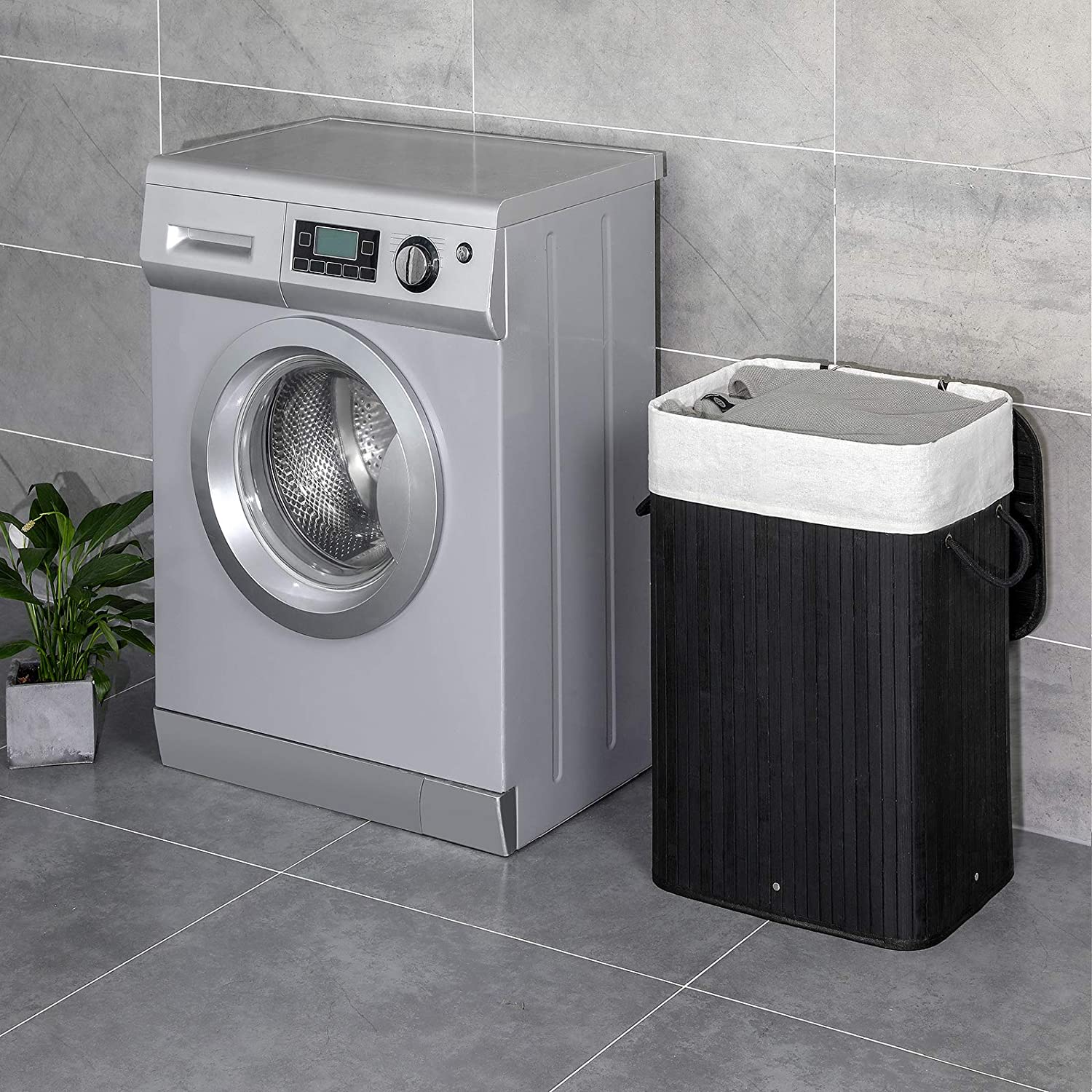 Nancy's Vermoim Wasmand - Wasbox - Uitneembare Waszak - Zwart - Bamboe - 72 Liter