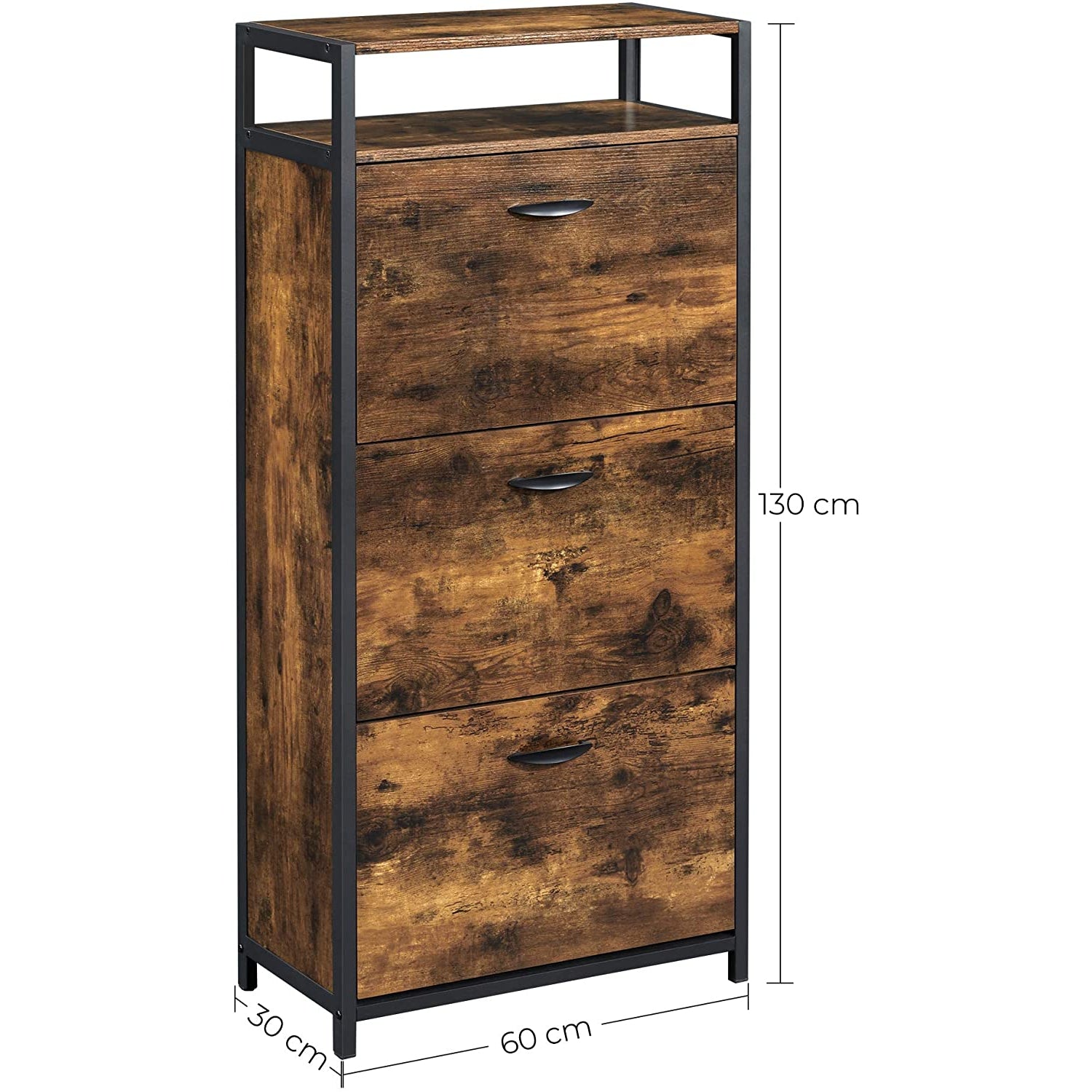 Nancy's Goshen Schoenenkast - Schoenen Organizer - Schoenenrek - Vintage Bruin / Zwart - 60 x 30 x 130 cm
