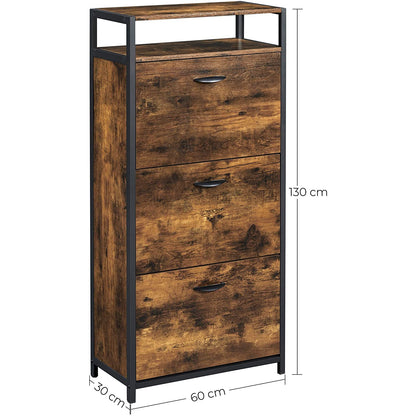 Nancy's Goshen Schoenenkast - Schoenen Organizer - Schoenenrek - Vintage Bruin / Zwart - 60 x 30 x 130 cm
