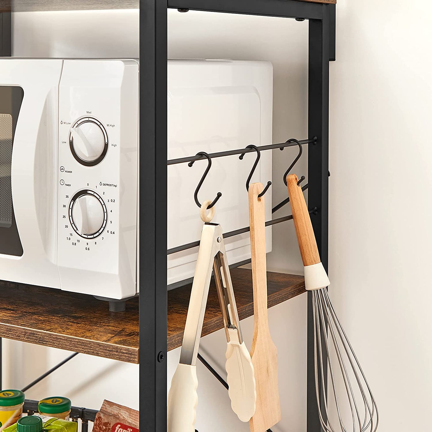 Nancy's Franktown Keukenrek - Werkruimte - Opbergrek - Industrieel - 3 Schappen - 6 Haken - Bruin - Zwart - 60 x 40 x 127 cm