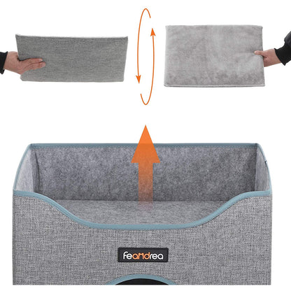 Nancy's Ozona Kattengrot - Kattenhuis - Opvouwbaar - 33 x 37 x 33 cm - Krasbestendig - Linnen - MDF - Grijs