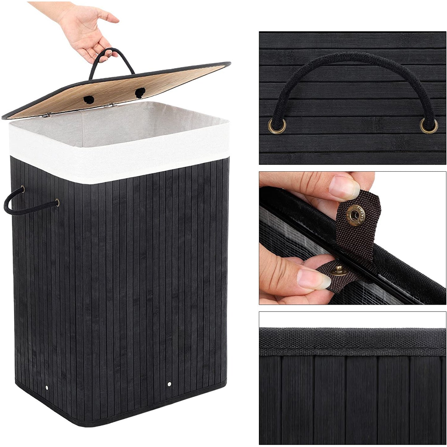 Nancy's Vermoim Wasmand - Wasbox - Uitneembare Waszak - Zwart - Bamboe - 72 Liter