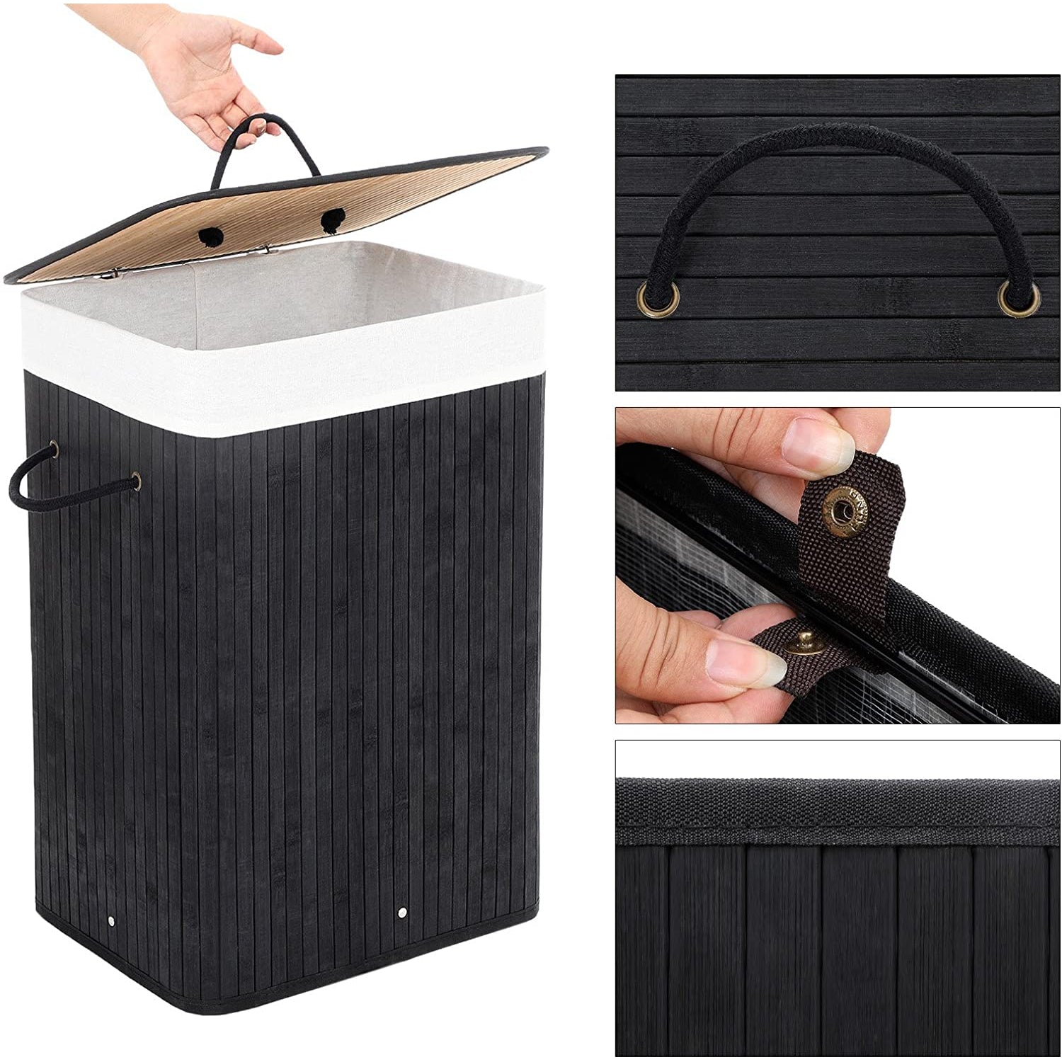 Nancy's Vermoim Wasmand - Wasbox - Uitneembare Waszak - Zwart - Bamboe - 72 Liter