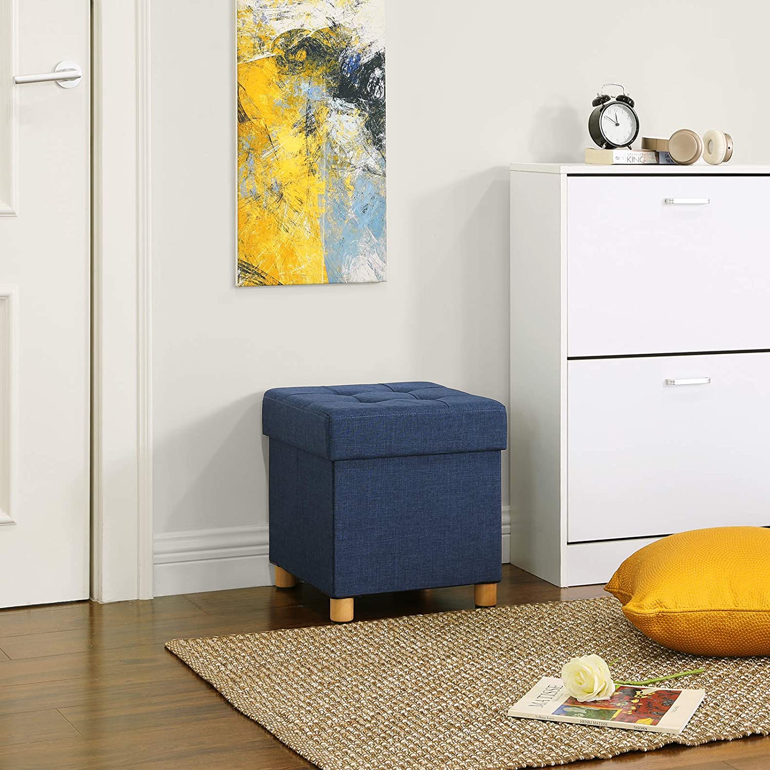 Nancy's Cela Hocker - Poef - Krukje met opbergruimte - Blauw - ± 40 x 40 x 40 cm