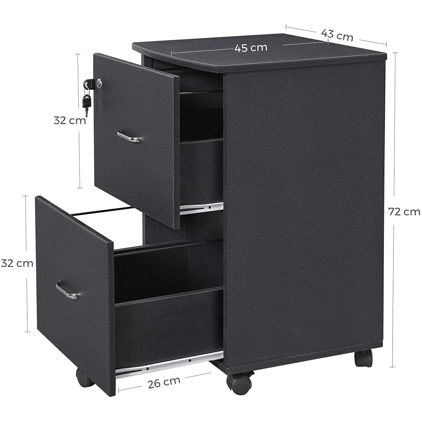 Nancy's Drawer Unit Black - Steel Locker on Wheels - Office Cabinet - Rolling Container - 71 x 51 x 16 cm