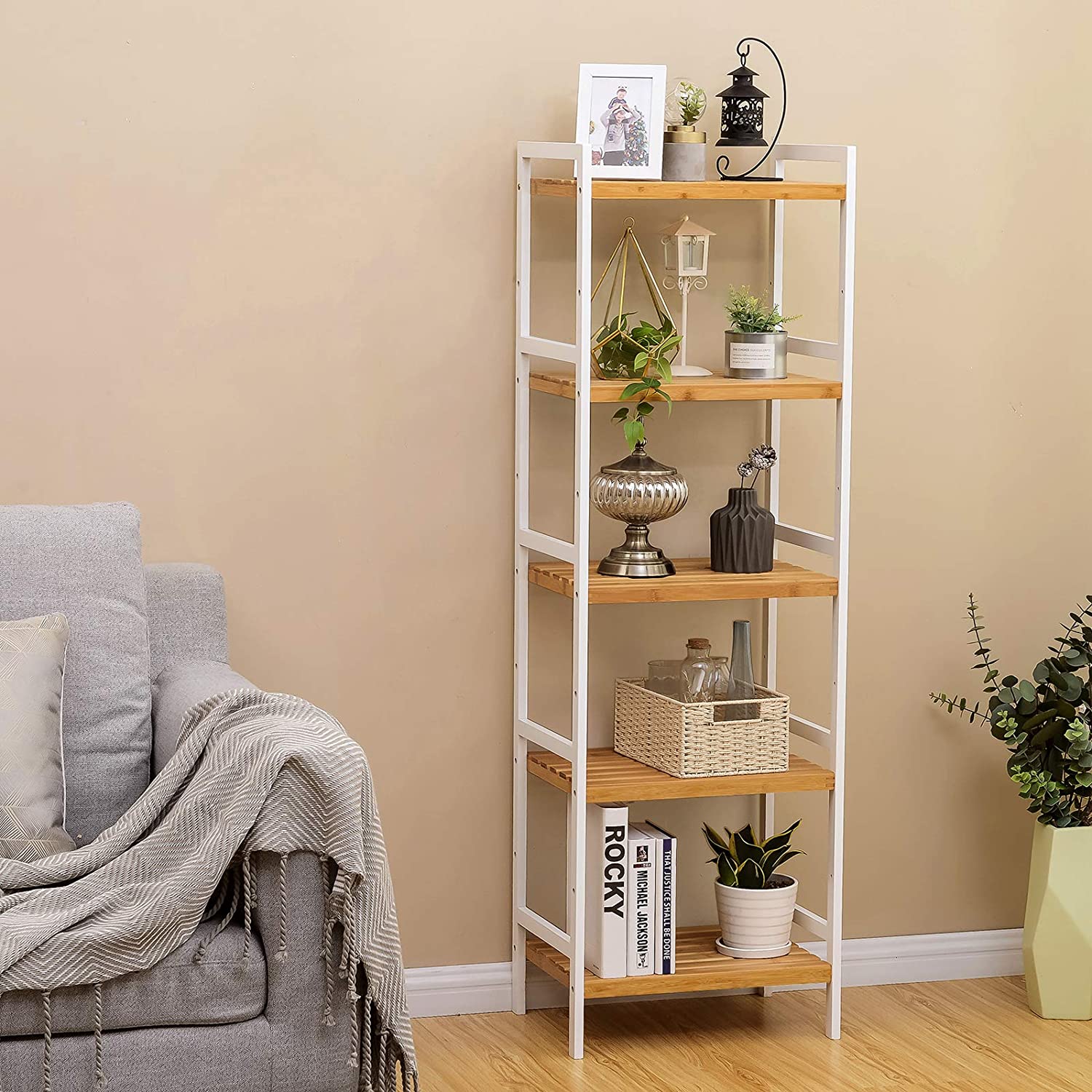 Nancy's Camp Creek Wandkast - Opbergrek - Keukenkast - Bamboe - Wit - ± 45 x 30 x 140 cm