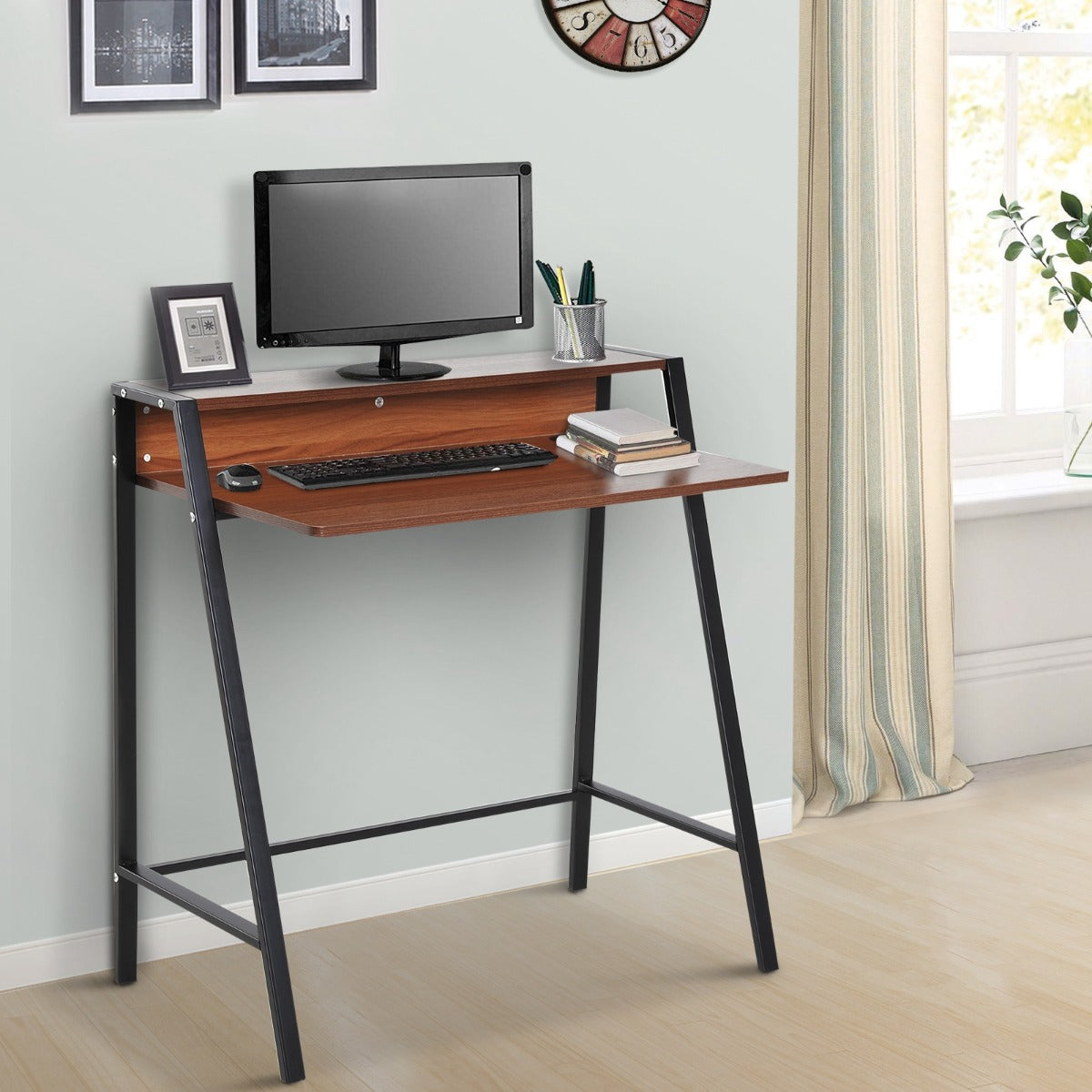 Nancy's West Bend Bureau - Kantoortafel - Computertafel - Laptoptafel- Walnoot / Zwart - ± 85 x 45 x 85 cm