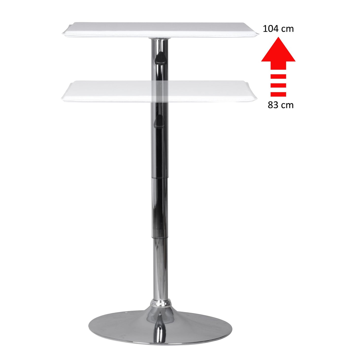 Table haute Raymond de Nancy - Table de bistro - 60 x 60 cm - Aspect cuir - Blanc - Chrome - Argent - Carré