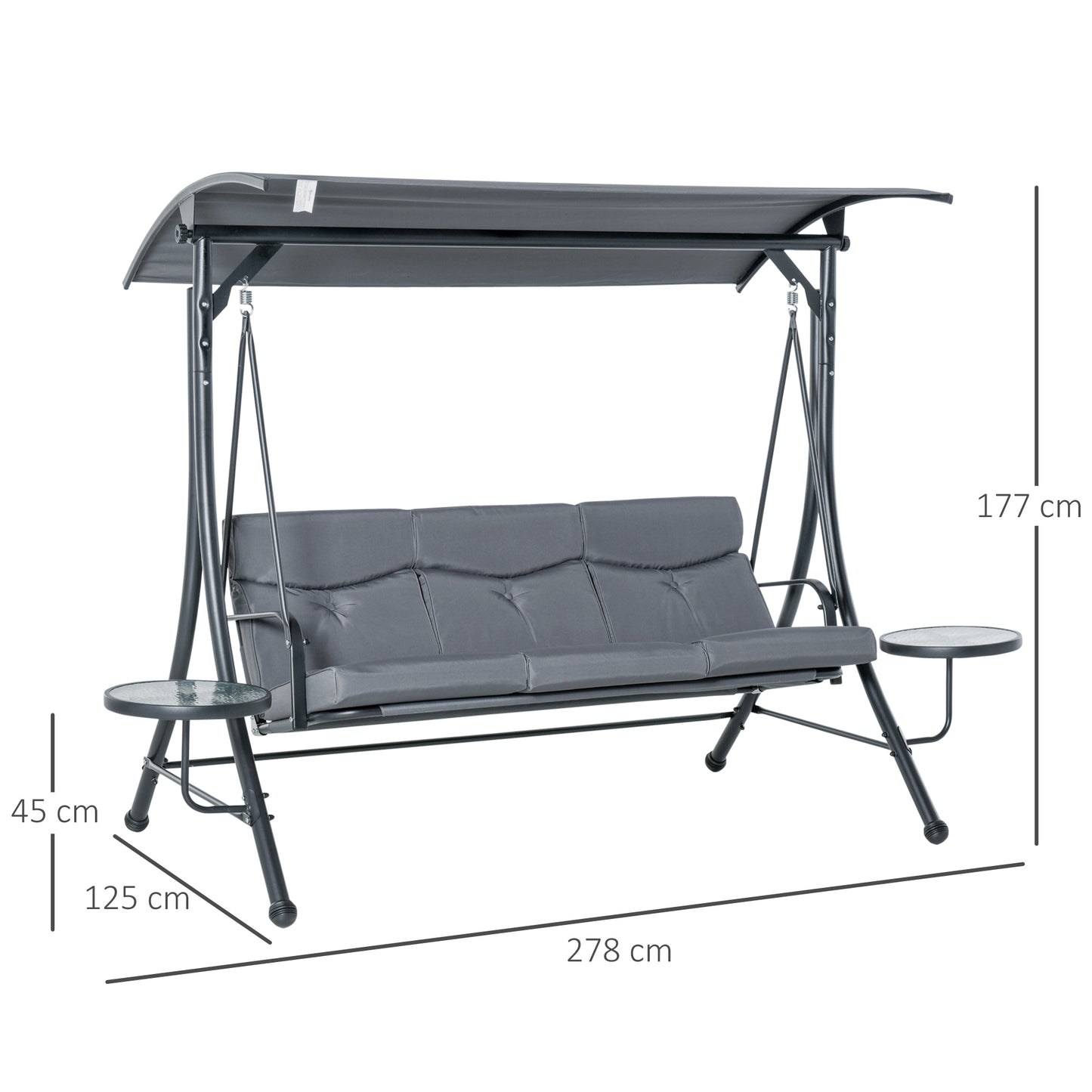 Nancy's Price Garden Swing - Steel/Polyester - 3-seater Swing Bench - Modern - Gray/Black - 278 x 125 x 177 cm