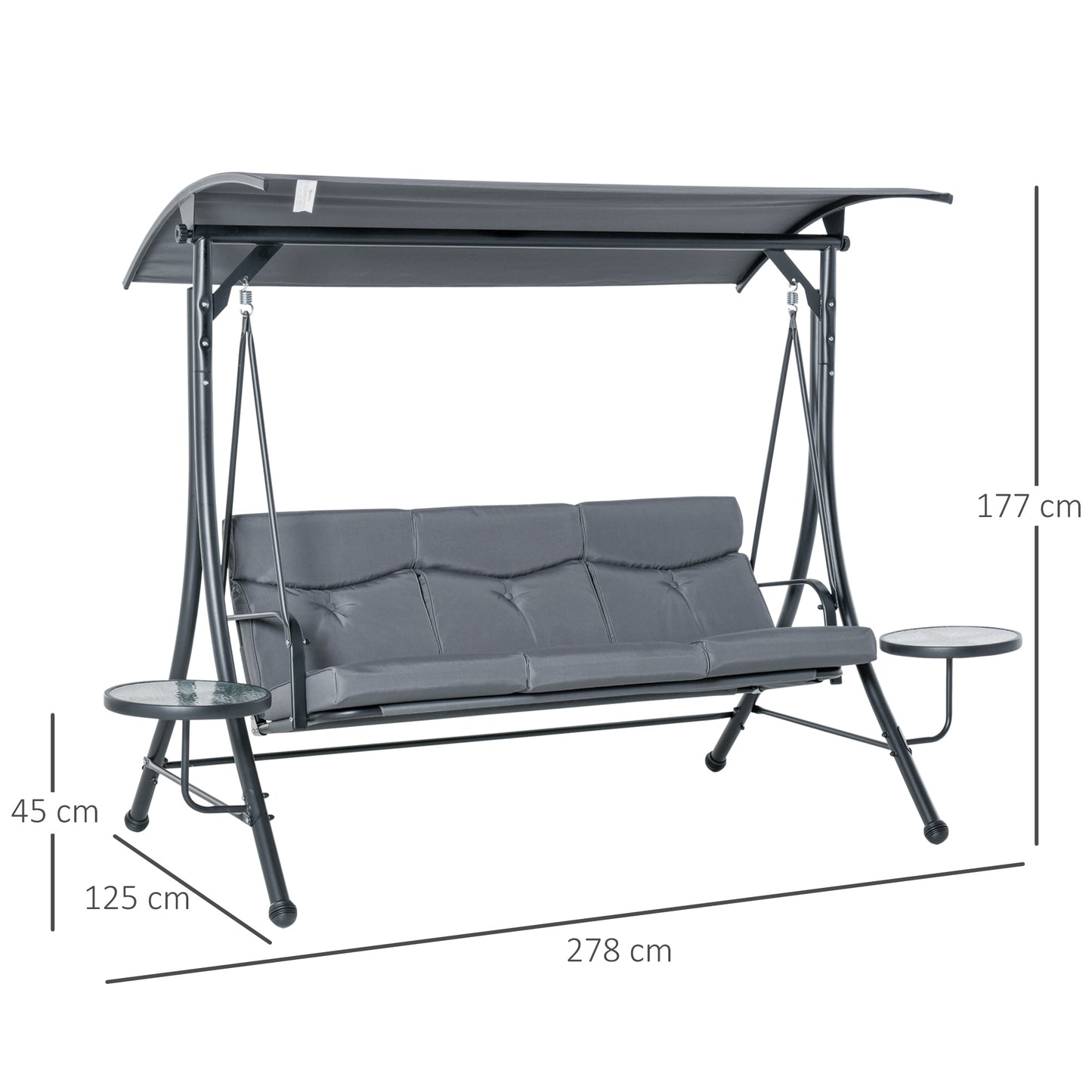 Nancy's Price Tuinschommel - Staal/Polyester - 3-zits Schommelbank - ± 270 x 125 x 80 cm