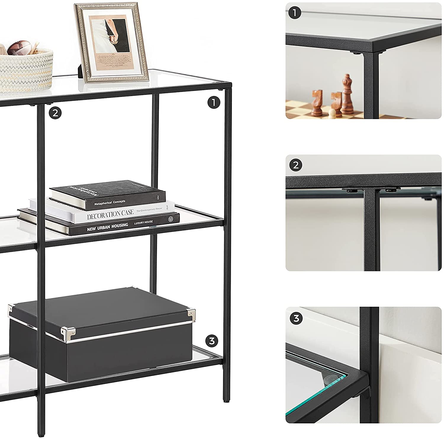 Nancy’s Chacacal Sidetable - Consoletafel - Bijzettafel - met Gehard Glas - Modern - Zwart - Staal - ± 100 x 30 x 70 cm