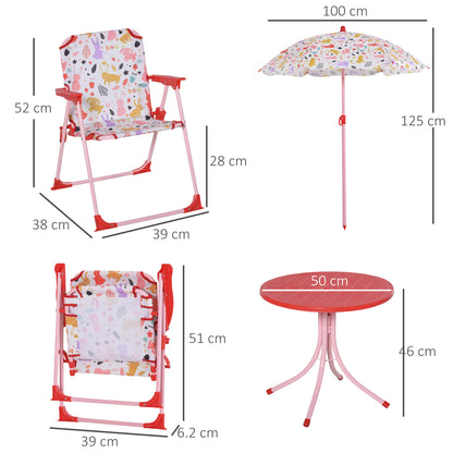 Nancy's Shoshoni Kinderzitgroep - Tuintafel - Klapstoelen - Met Parasol - Metaal - Rood