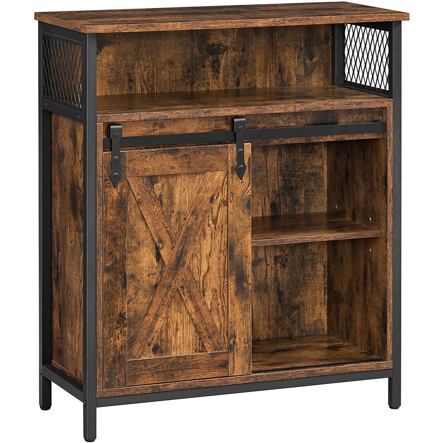 Nancy's Cody Sideboard - Storage Cabinet - Kitchen Cabinet - Sliding Door - Open Compartment - Adjustable Shelf - Industrial - Brown - Black - 70 x 30 x 80 cm