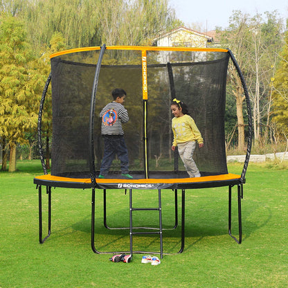 Nancy's Santee Trampoline - Garden trampoline - Round - Safety net - Ladder - Arch poles - Safety test - Black - Orange - 305/366 cm