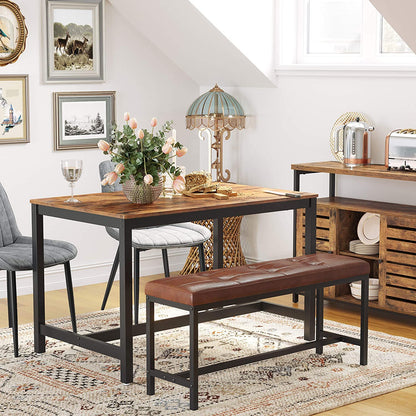 Nancy's Powell Eetkamerbank - Gestoffeerde Bank - Keukenbank - PU-Afdekking - Stalen Frame - Bruin - Zwart - 108 x 32,5 x 48 cm
