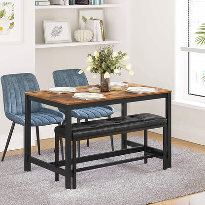 Nancy's Powell Eetkamerbank - Gestoffeerde Bank - Keukenbank - PU-Afdekking - Stalen Frame - Bruin - Zwart - 108 x 32,5 x 48 cm